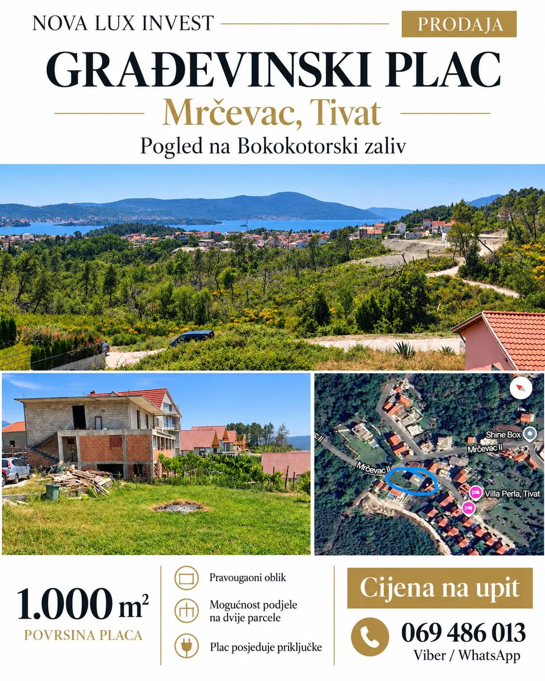 Prodaja,gradjevinsko zemljište,1000m2,Mrčevac,Tivat. — photo 1 of 4